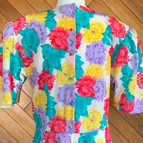 Vintage 80s Jack Mulqueen Silk Dress - Picture 4 of 6